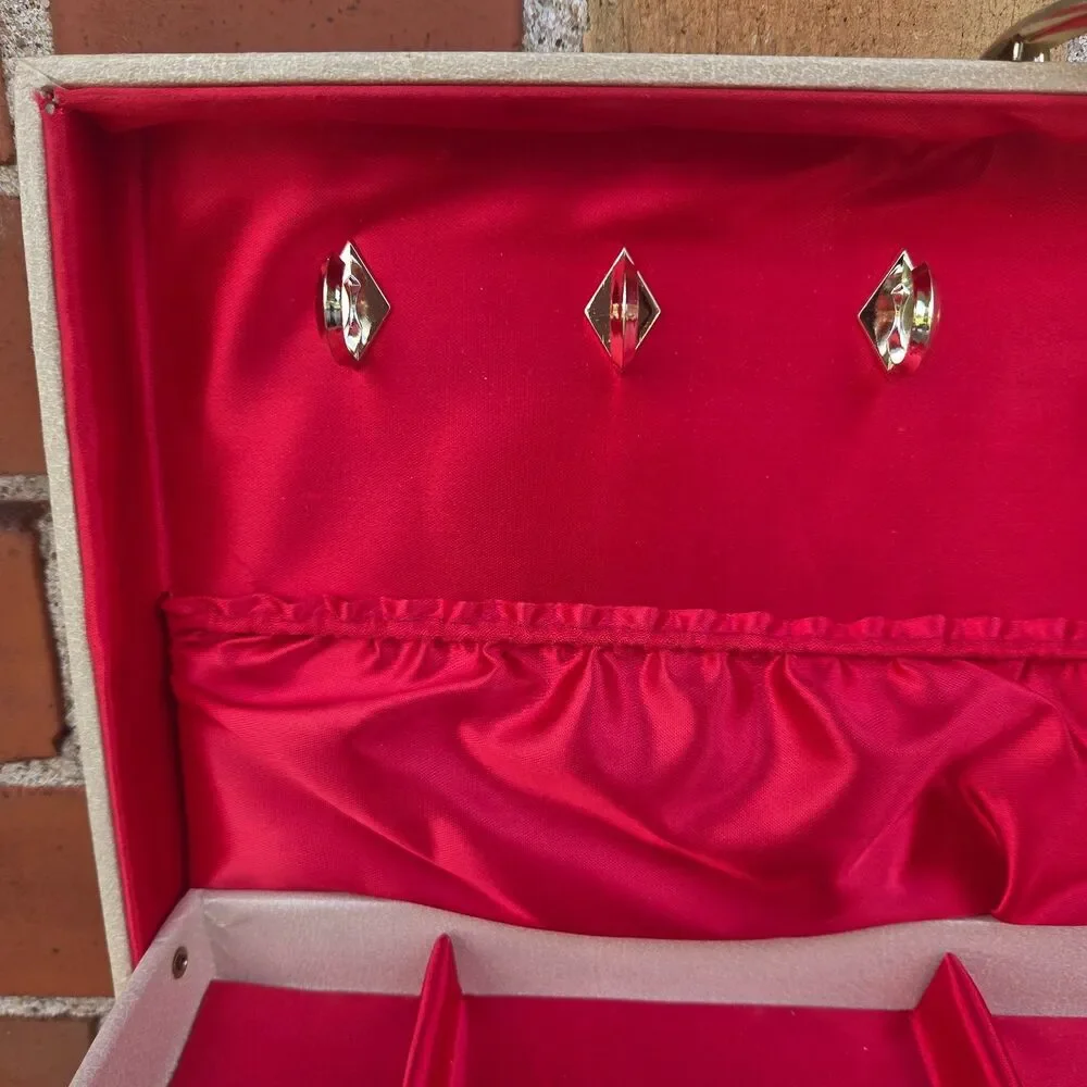 Vintage Jewelry Chest Box 2 Tier Red Satin Lined Organizer 14